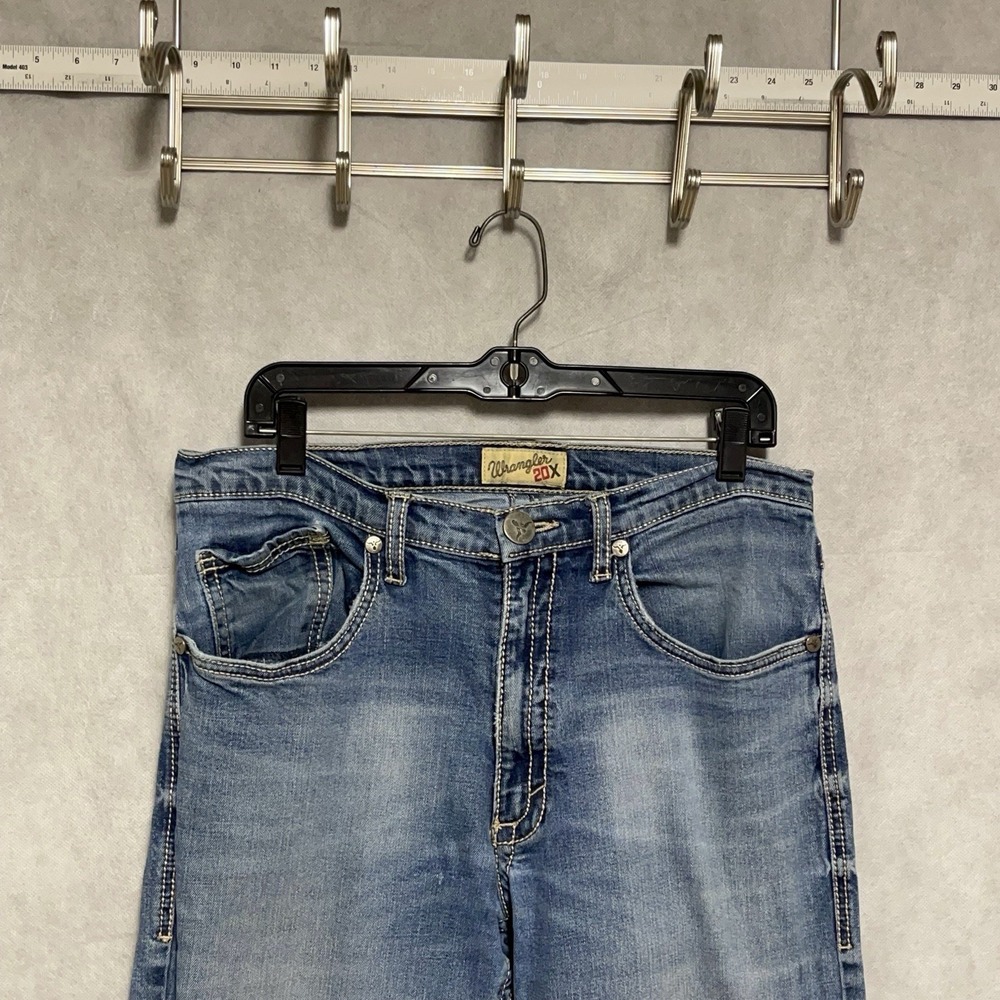 Wrangler Jeans Men 32X36 Blu Denim 20X Bootcut Cowboy Western Whisker Distressed